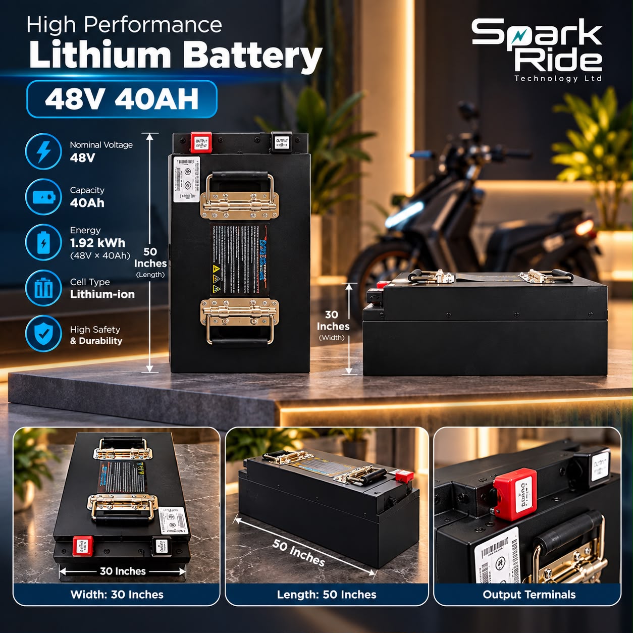 Spark Ride 48V 40Ah lithium battery